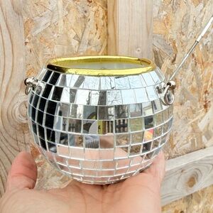 New Silver Gold Disco Ball Plant Holder Pot with Chain Ring Hippie Retro Gift